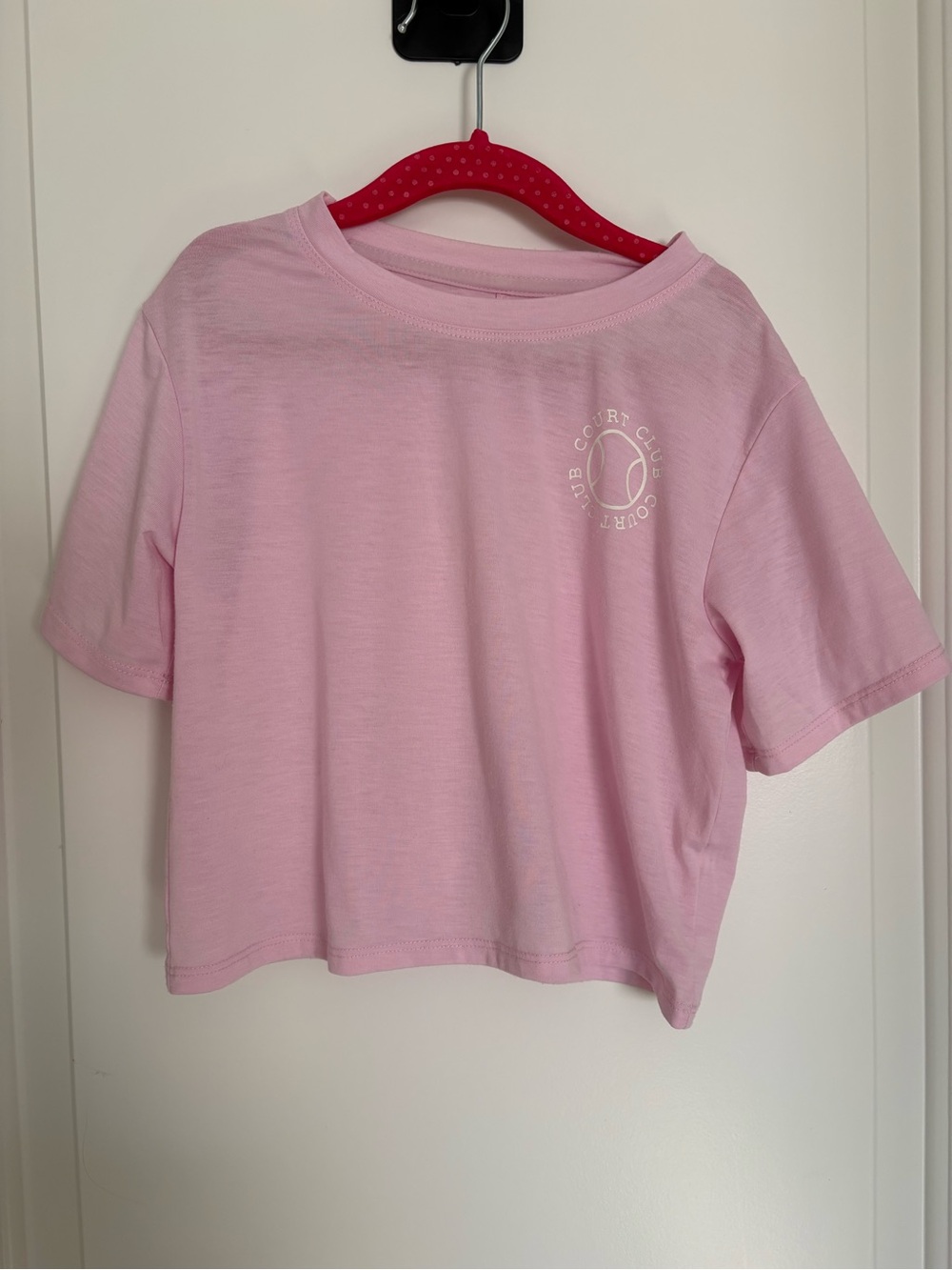 all in motion Pink Cropped Tee with tennis graphic